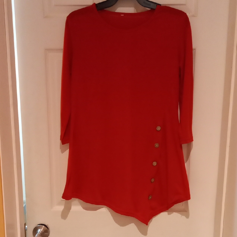 Red Tunic Top with 3/4 Sleeves Size Medium
